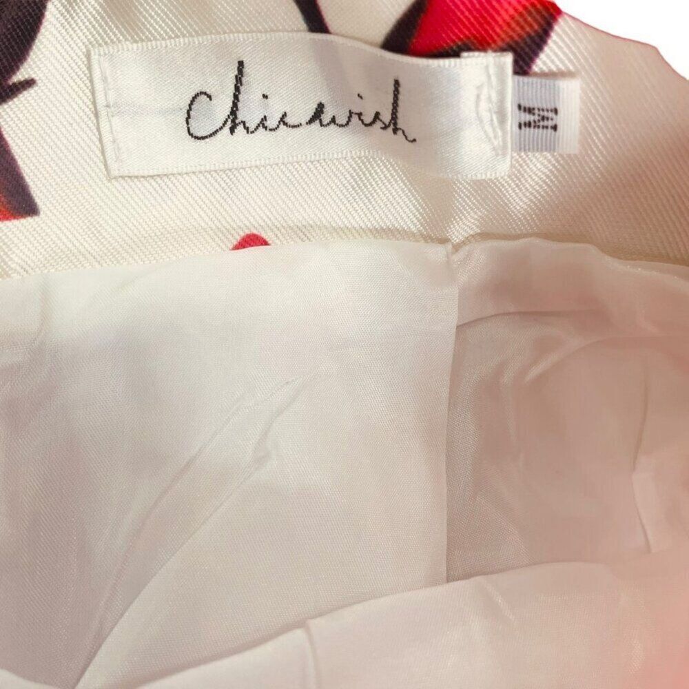 Chicwish | Red Rose Floral Pleated Full Midi Skirt Cream Satin Size M | EUC - Picture 5 of 10